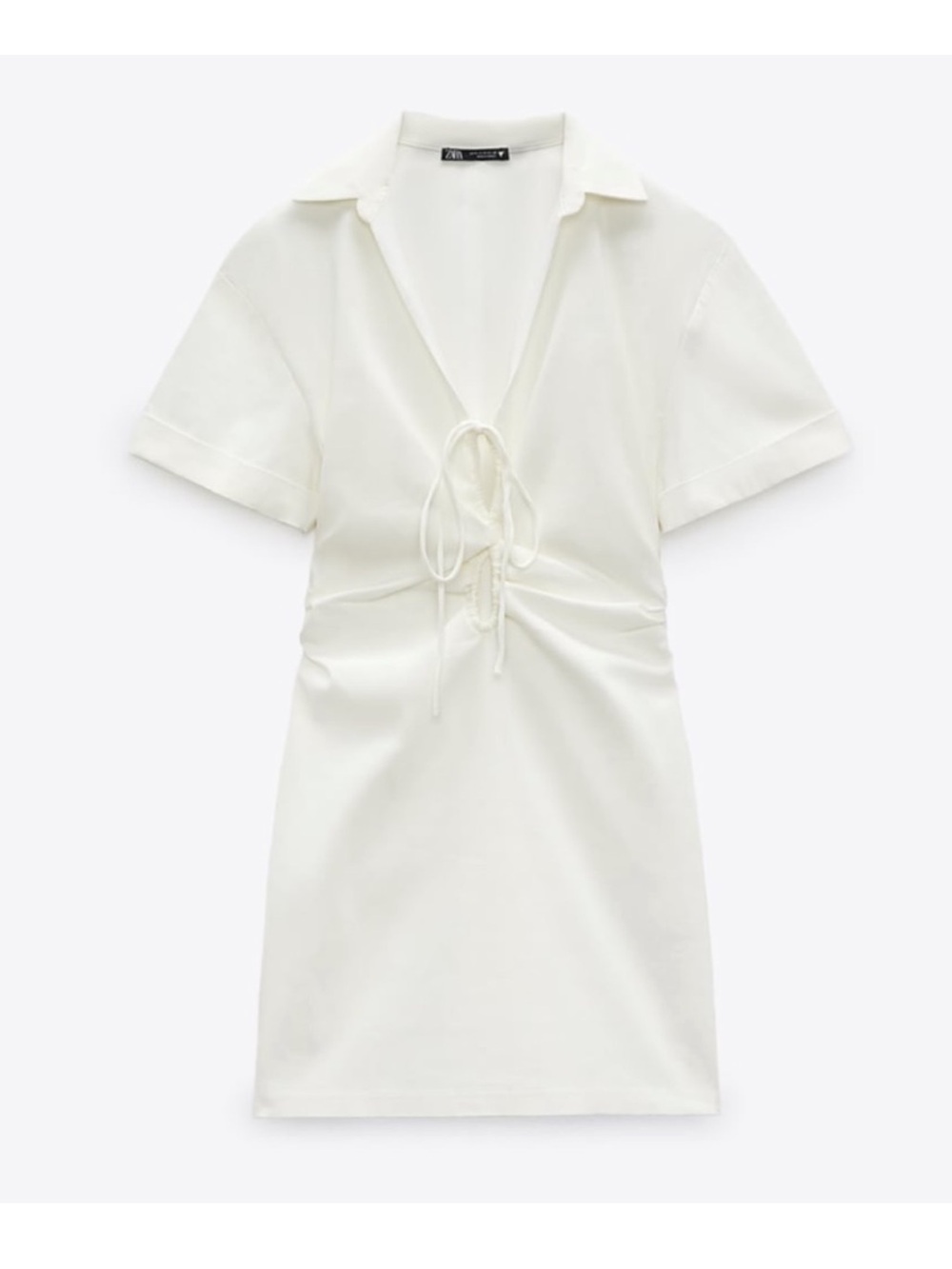ZARA White V-Neck Tie-Front Dress